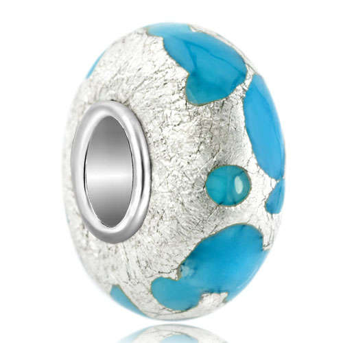 PUGSTER - MURANO GLASS - SILVER AND BLUE LEAF CHARM BEAD