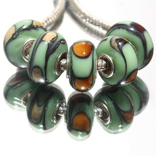 925 SILVER CORE - MURANO GLASS - LAMPWORK BEADS - SOLID TURQUOISE, BLACK, WHITE & BROWN PATTERN