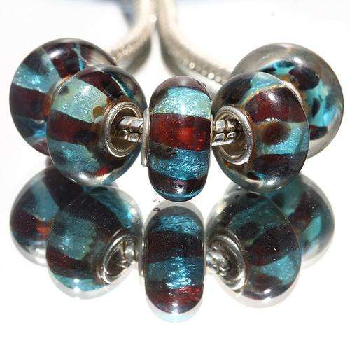 EUROPEAN STYLE - 925 SILVER CORE - MURANO GLASS BEADS - CLEAR, SILVERFOIL, BLUE AND BROWN