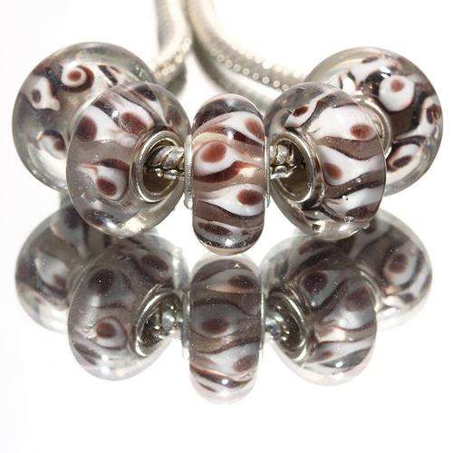 EUROPEAN STYLE - 925 SILVER CORE - MURANO GLASS BEADS - CLEAR WITH WINE RED AND WHITE