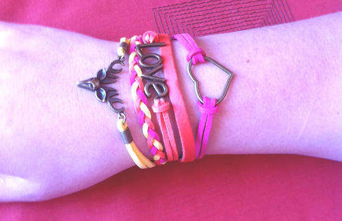 *** SPECIAL**INFINITY - ANTIQUE BRONZE, YELLOW, ORANGE & PINK - 5 IN 1 - HEART, LOVE & DEER BRACELET