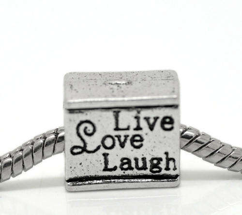 PANDORA STYLE - ANTIQUE SILVER - SQUARE SPACER BEADS - LIVE, LOVE,LAUGH