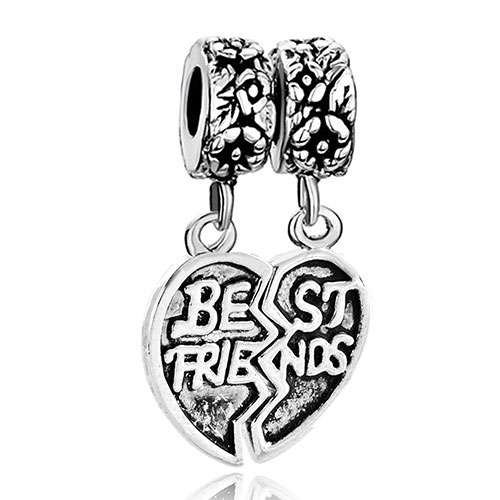 PUGSTER - ANTIQUE SILVER - HEART - BEST FRIENDS FOREVER - DANGLE SPACER CHARM