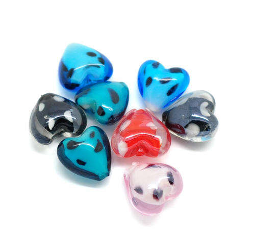 GLASS BEADS - MURANO GLASS - HEARTS - MIXED - 14x15mm