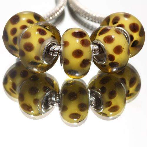 925 SILVER CORE - MURANO GLASS BEADS - CLEAR LEOPARD PRINT