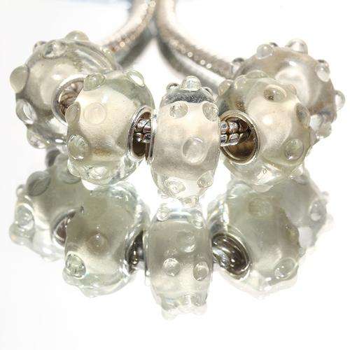 PANDORA STYLE 925 SILVER MURANO GLASS BEADS - CLEAR WHITE WITH CLEAR LAMPWORK
