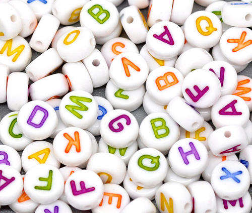 ACRYLIC - ALPHABET BEADS - RAINBOW - 7mm - MIXED