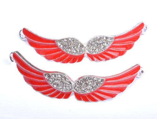 CONNECTORS - CRYSTAL RHINESTONE - RED ENAMEL - CURVED ANGEL WINGS - 54MM