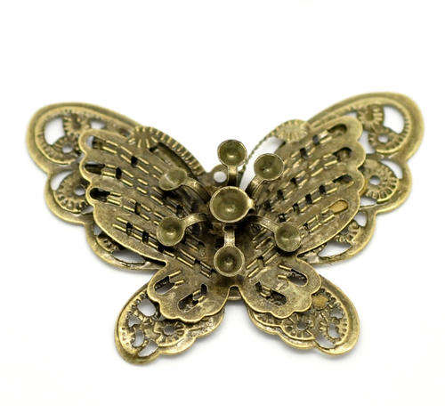 CHARMS - ANTIQUE BRONZE - FILIGREE BUTTERFLY EMBELLISHMENT CHARM PENDANTS - 4.3x3.2cm