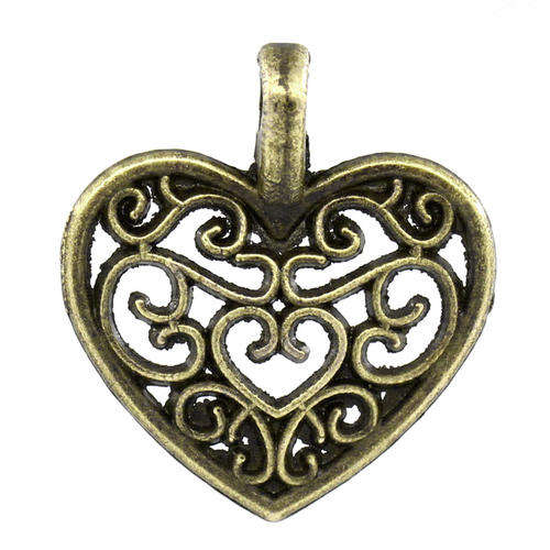 Antique Bronze  Beading And Jewelry Making Filigree Vintage Heart Charm Pendants