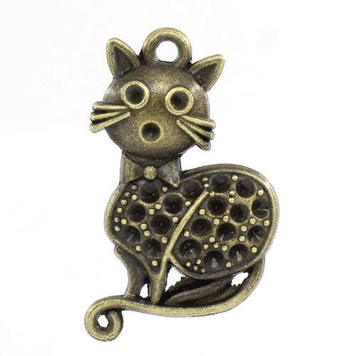 CHARMS - ANTIQUE BRONZE - CAT EMBELLISHMENT CHARM PENDANTS - 3.7x2.3cm