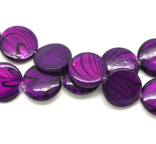 SHELL BEADS - DARK PURPLE - ZEBRA PRINT - ROUND - 10 - 11mm