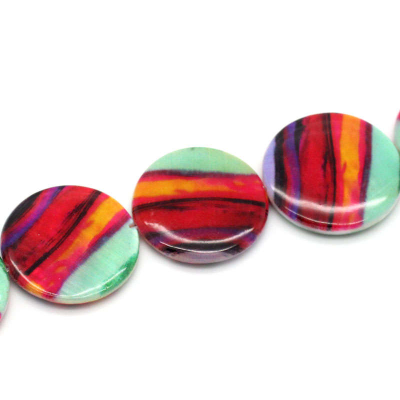 SHELL BEADS - MULTICOLOR - STRIPE PATTERN - ROUND - 25mm
