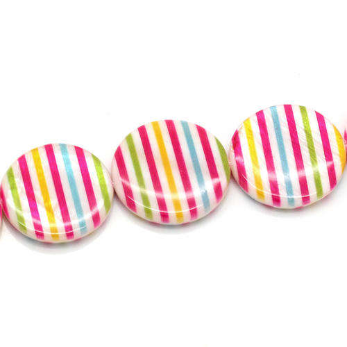 SHELL BEADS - MULTICOLOR - CANDY STRIPES - ROUND - 25mm