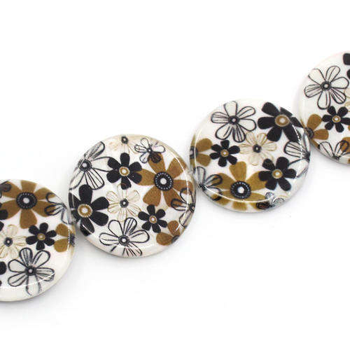 SHELL BEADS - VINTAGE FLOWER DESIGN - ROUND - 30mm