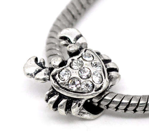 EUROPEAN STYLE - ANTIQUE SILVER - CRAB - SPACER BEADS - CLEAR CRYSTAL RHINESTONES
