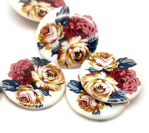 SHELL BEADS - VINTAGE ROSE DESIGN - ROUND - 30mm