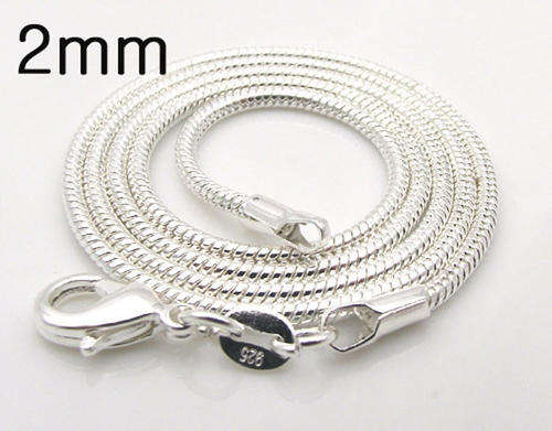 NECKLACE - SNAKE CHAIN - 2MM STERLING 925 SILVER NECKLACE - 18 INCH