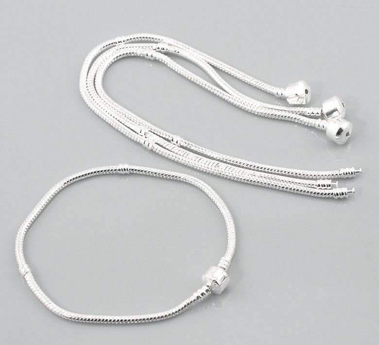 PANDORA STYLE - 925 SILVER STAMPED SNAKE CHAIN CHARM BRACELET WITH SAFETY CLASP - 18CM