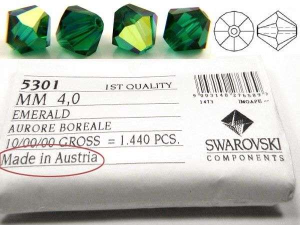 SWAROVSKI CRYSTAL - EMERALD AB - 4mm - XILION BICONE BEADS - 5301