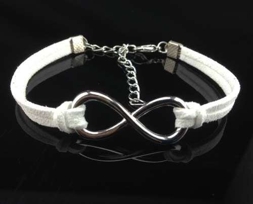 INFINITY FRIENDSHIP BRACELET - WHITE SUEDE - SILVER PLATED WITH EXTENDER CHAIN