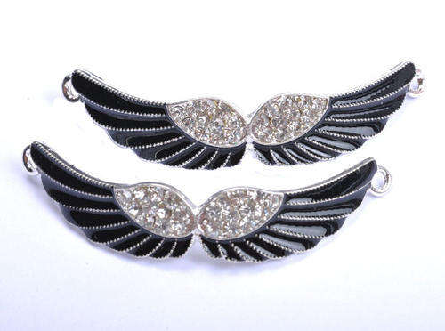 CONNECTORS - CRYSTAL RHINESTONE - BLACK ENAMEL - CURVED ANGEL WINGS - 54MM