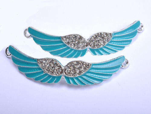 CONNECTORS - CRYSTAL RHINESTONE - BLUE ENAMEL - CURVED ANGEL WINGS - 54MM