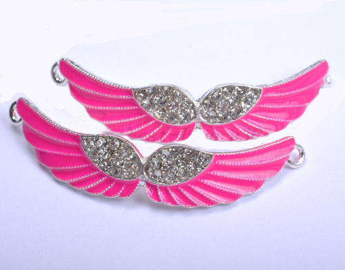 CONNECTORS - CRYSTAL RHINESTONE - HOT PINK ENAMEL - CURVED ANGEL WINGS - 54MM