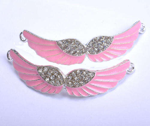 CONNECTORS - CRYSTAL RHINESTONE - BABY PINK ENAMEL - CURVED ANGEL WINGS - 54MM