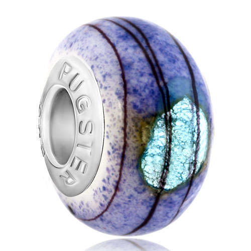 PUGSTER - GALAXY PLANET AND PATH - GREY GLITTER & BLUE SPECKLE - MURANO GLASS BEAD