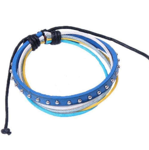 BRACELETS - GENUINE LEATHER & HEMP - HAND MADE MULTI LAYER WRISTBAND - BLUES