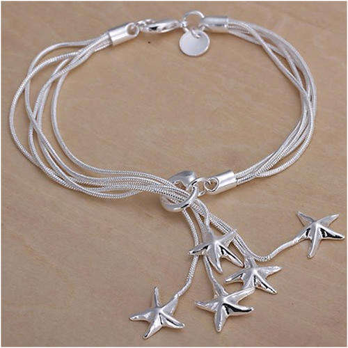 925 SILVER STAMPED -SNAKE CHAIN BRACELET WITH STARFISH