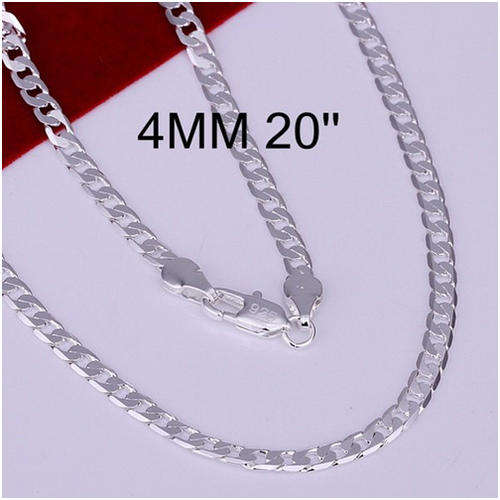 NECKLACE - CHAIN - 4MM - STERLING 925 SILVER - STAMPED - 20 INCH