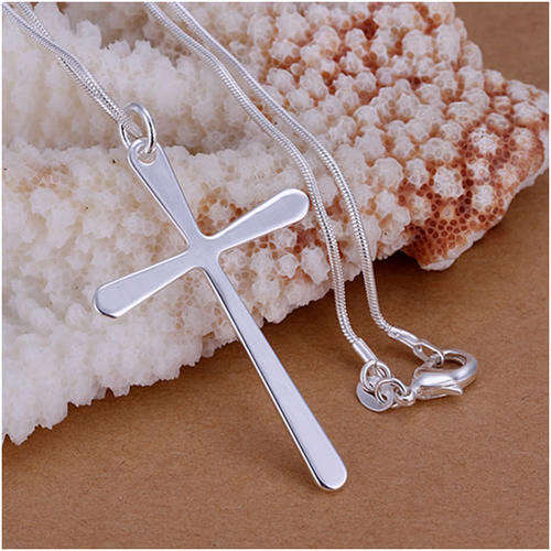 NECKLACE - 925 SILVER STAMPED - CROSS PENDANT WITH CHAIN
