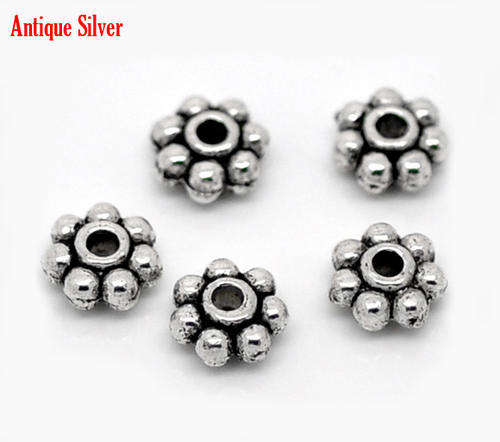 SPACER BEADS - ANTIQUE SILVER - DAISY- 6mm - SOLD PER PACK OF 20