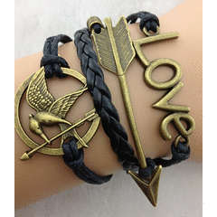 BRACELETS - INFINITY - BRONZE AND BLACK - LOVE, ARROW,HUNGER GAMES LOGO - 4 IN ONE