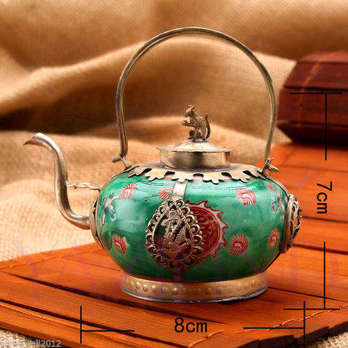 VINTAGE - CHINESE COLLECTIBLE HANDWORK - TIBETAN SILVER AND PORCELAIN - TEA POT