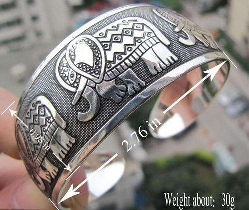 BRACELET - TIBETAN SILVER TOTEM CUFF BRACELET - CARVED ELEPHANTS