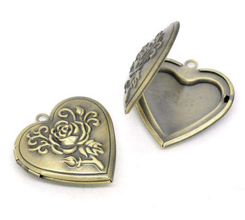 PENDANTS - BRONZE - VINTAGE HEART LOCKET - FRAME SETTING - 29x29mm