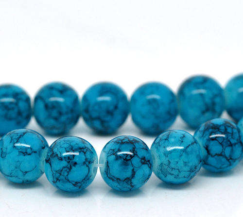 GLASS BEADS - LOOSE - ROUND - MOTTLED - DARK BLUE - 10mm