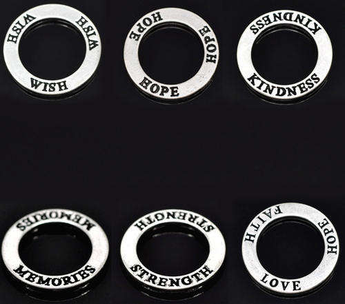 CONNECTORS - LINKING RINGS - ANTIQUE SILVER - WITH ENGRAVED LETTERING - MIXED