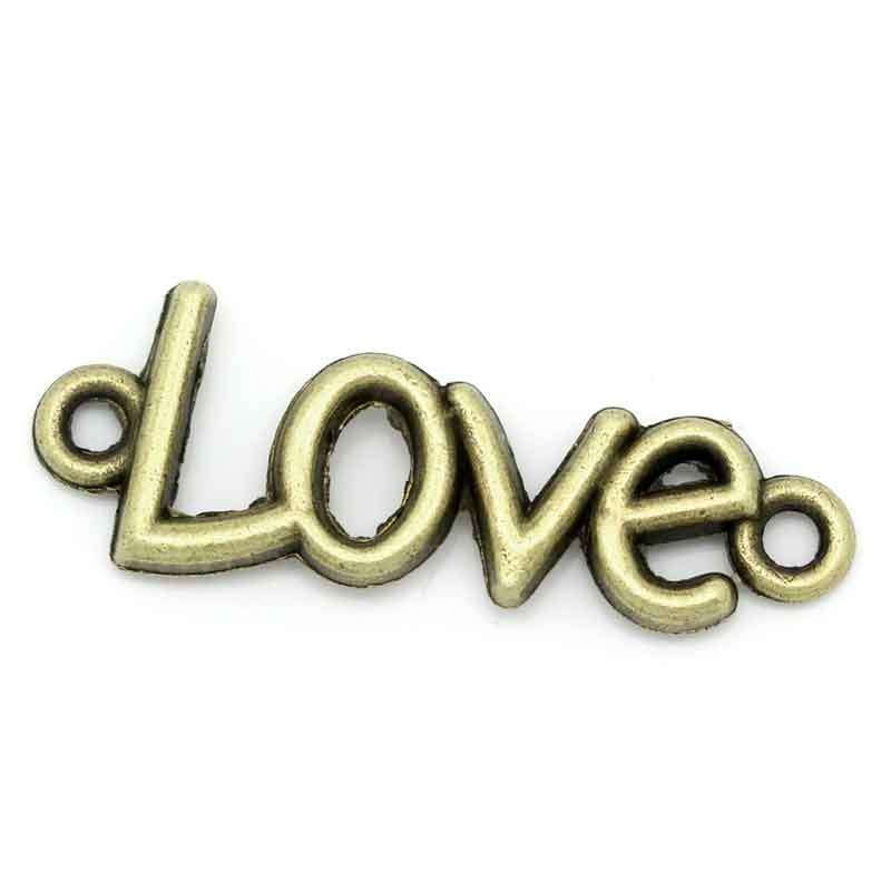 CONNECTORS - ANTIQUE BRONZE - "LOVE" - 3.5x1.3cm