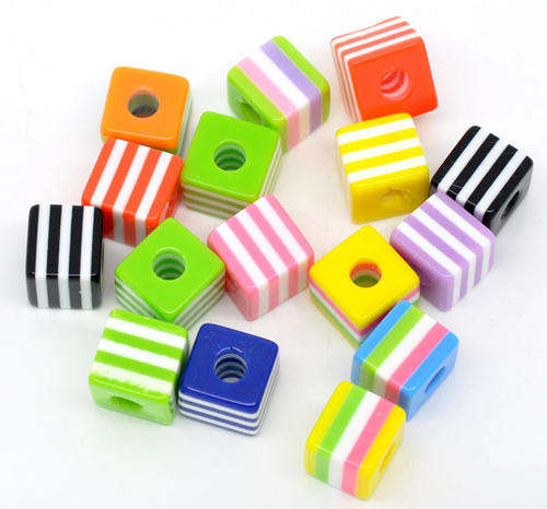 Beads, Acrylic Beads, Opaque Striped Acrylic Cube Spacer Beads, 10mm (Loose)