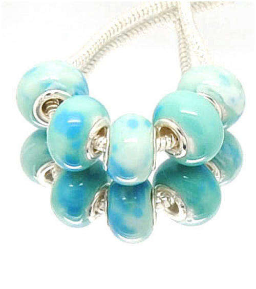 925 SILVER CORE - MURANO GLASS BEADS - BLUE AND WHITE CLOUDS