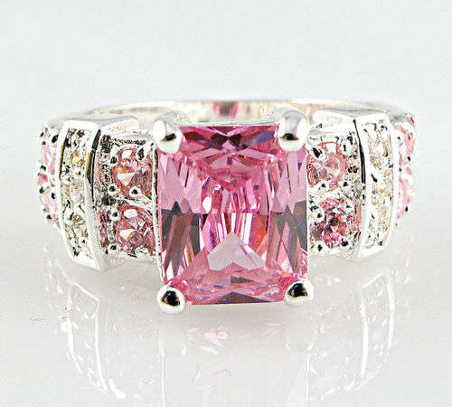 925 SILVER - STAMPED - 22.5 ct - PINK SAPPHIRE & WHITE TOPAZ - RING - SIZE 8