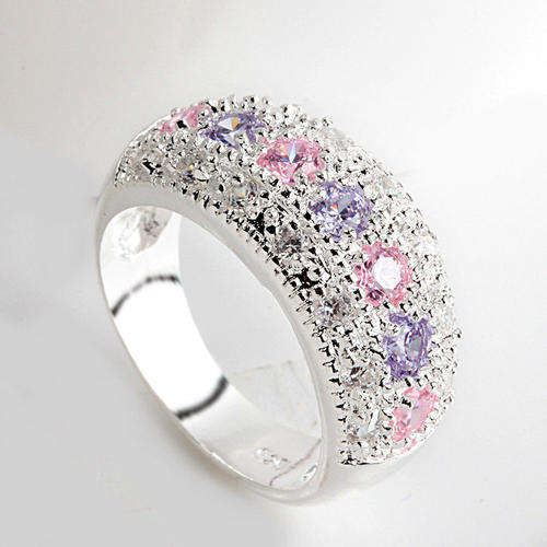 925 SILVER - STAMPED - NOBLE ROUND CUT - PINK SAPPHIRE & AMETHYST - RING - SIZE 9