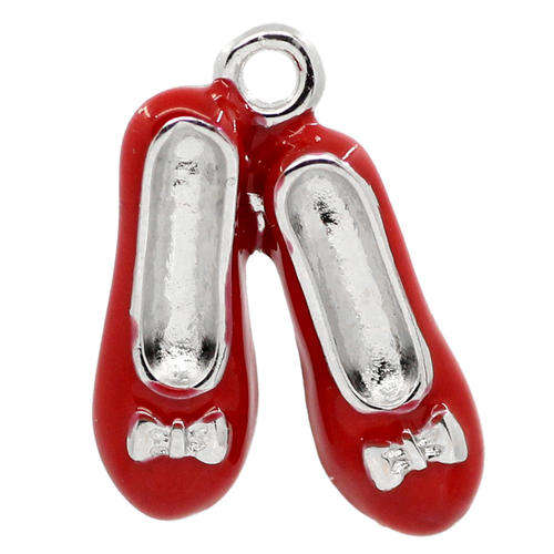 CHARMS - ANTIQUE SILVER - RED ENAMEL - BALLET SHOES
