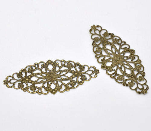 CONNECTORS - BRONZE - FILIGREE - FLOWER WRAPS - 8x3.5cm