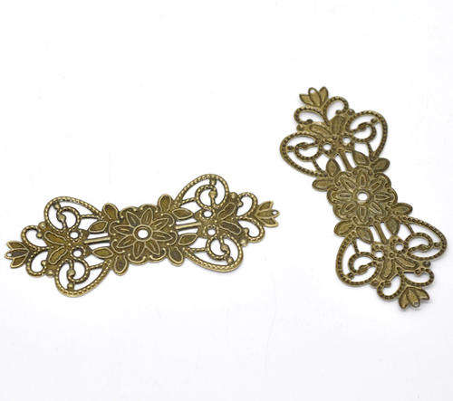 CONNECTORS - BRONZE - FILIGREE - FLOWER WRAPS - 7.4x3.1cm