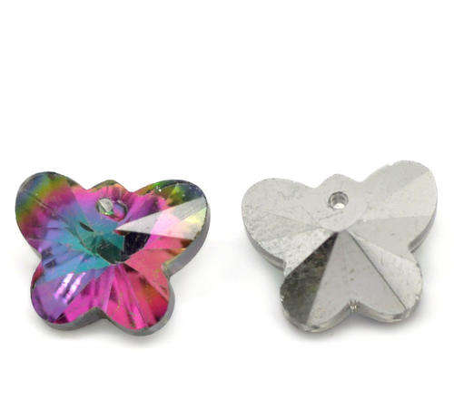 GLASS - CRYSTAL - BUTTERFLY - CHARM PENDANTS - RAINBOW - FACETED - 15x12mm ( 5/8"x 4/8")